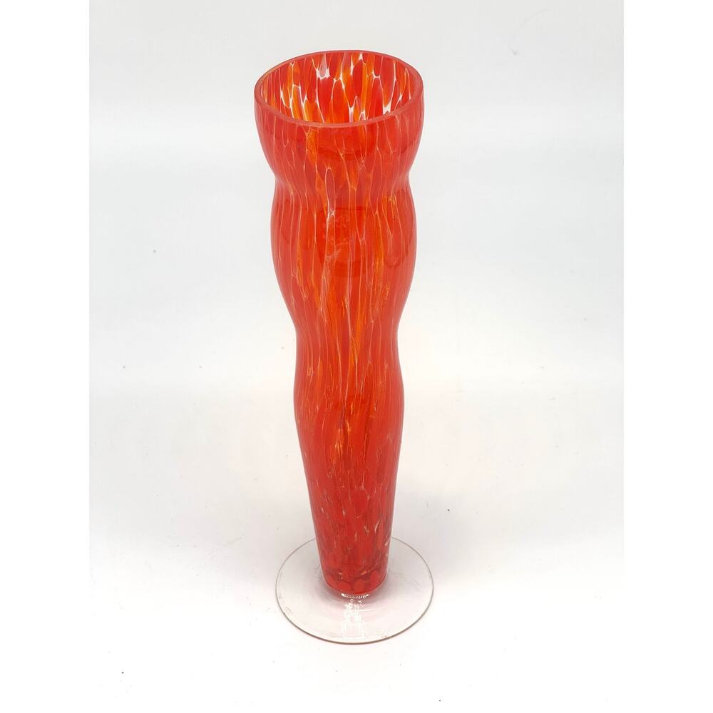 Glass - Art Deco Bohemian Czech Orange and White Spatter Glass 11"H